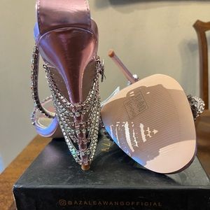 Azalea Wang Women's Pink Metallic Rhinestone Slingback Sandals